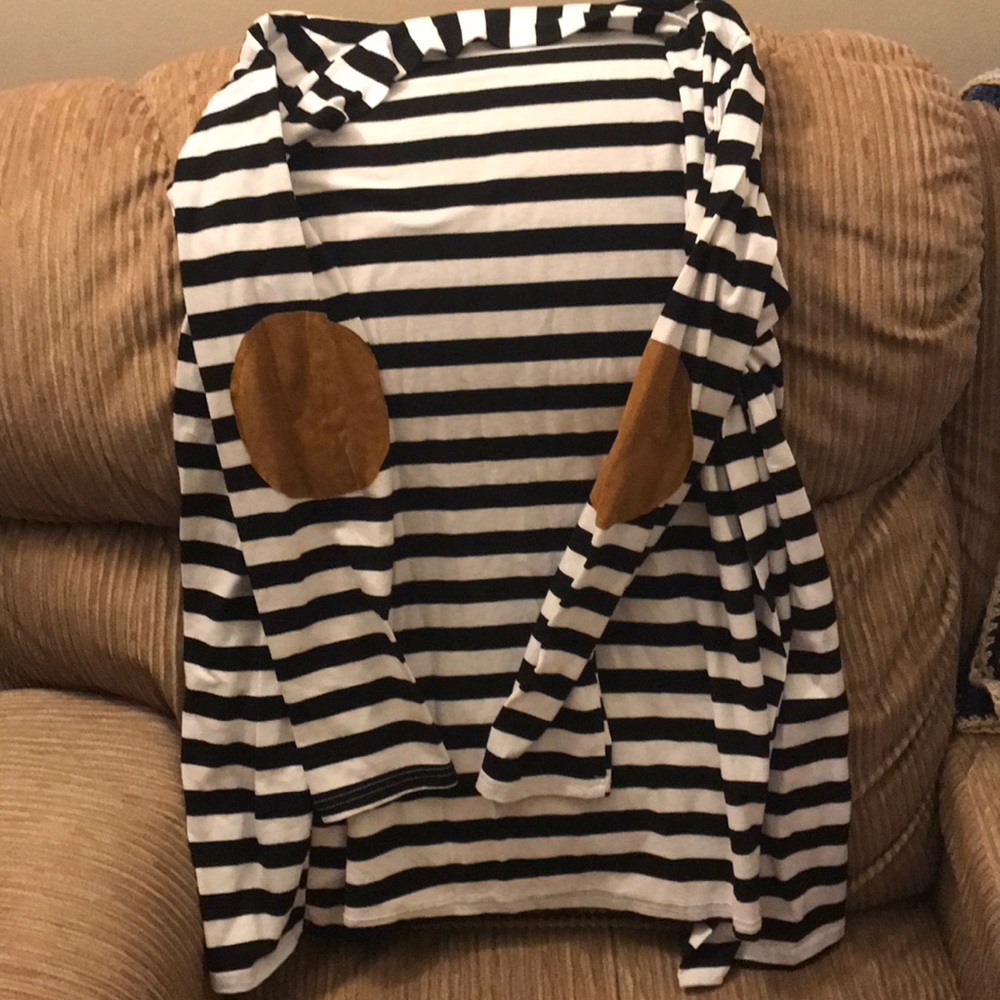 SOLD Black and White Cardigan with suede elbows